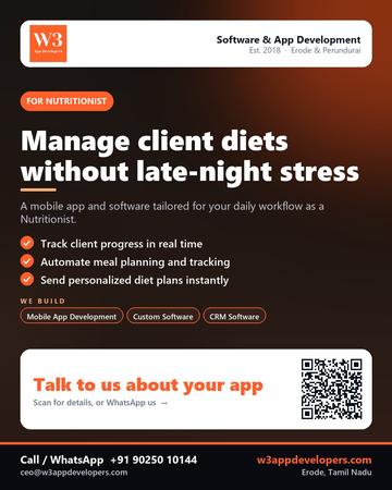 W3AppDevelopers poster for Nutritionist: Manage client diets without late-night stress