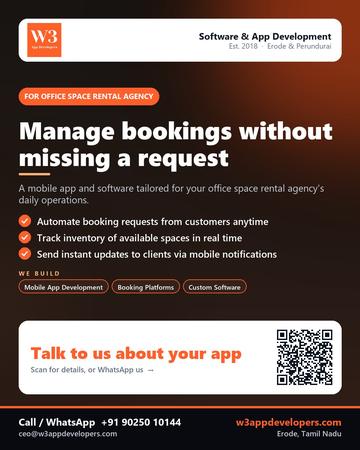 W3AppDevelopers poster for Office space rental agency: Manage bookings without missing a request