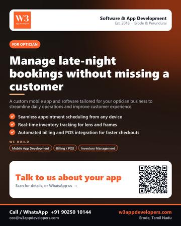 W3AppDevelopers poster for Optician: Manage late-night bookings without missing a customer