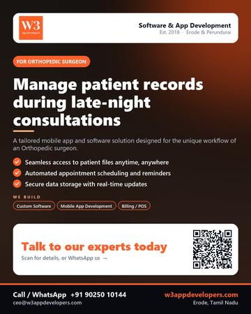 W3AppDevelopers poster for Orthopedic surgeon: Manage patient records during late-night consultations