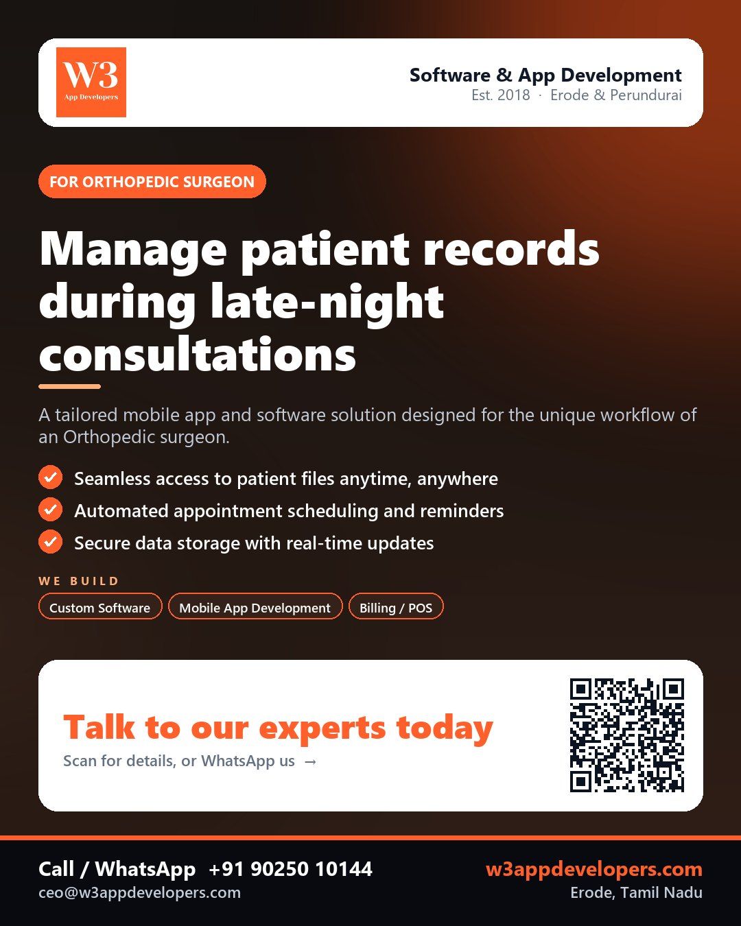 W3AppDevelopers provides custom mobile app solutions for Orthopedic surgeons