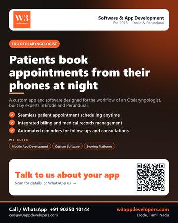 W3AppDevelopers poster for Otolaryngologist: Patients book appointments from their phones at night
