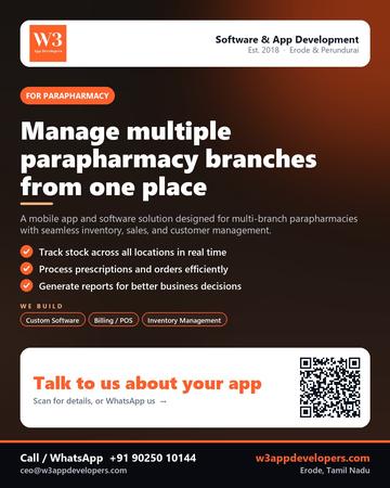W3AppDevelopers poster for Parapharmacy: Manage multiple parapharmacy branches from one place