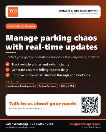 W3AppDevelopers poster for Parking garage: Manage parking chaos with real-time updates