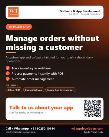 W3AppDevelopers poster for Pastry shop: Manage orders without missing a customer