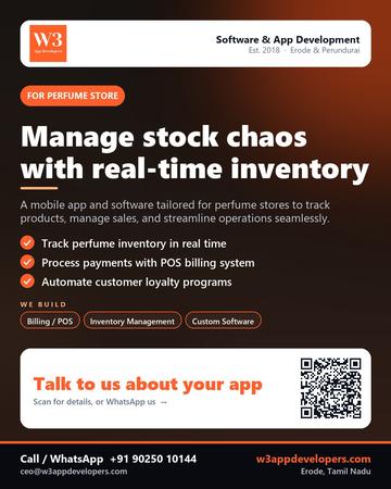 W3AppDevelopers poster for Perfume store: Manage stock chaos with real-time inventory
