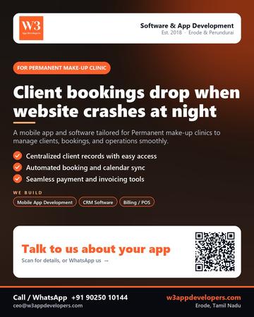 W3AppDevelopers poster for Permanent make-up clinic: Client bookings drop when website crashes at night