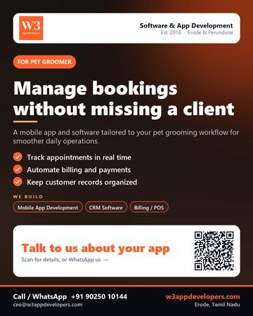 W3AppDevelopers poster for Pet groomer: Manage bookings without missing a client