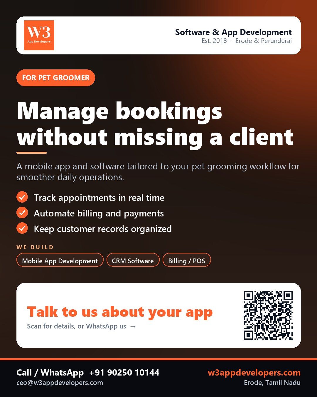 W3AppDevelopers custom app solution for a pet groomer business