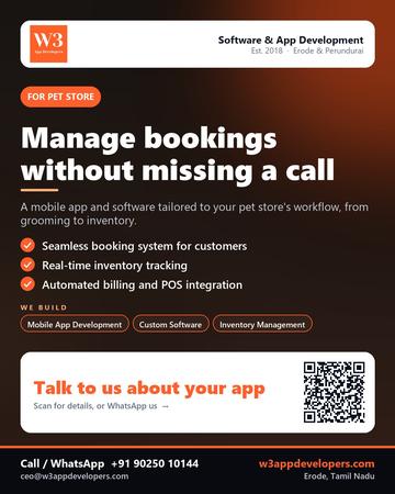W3AppDevelopers poster for Pet store: Manage bookings without missing a call