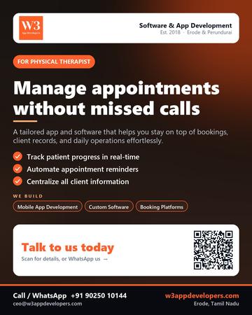 W3AppDevelopers poster for Physical therapist: Manage appointments without missed calls