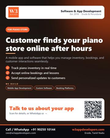 W3AppDevelopers poster for Piano store: Customer finds your piano store online after hours