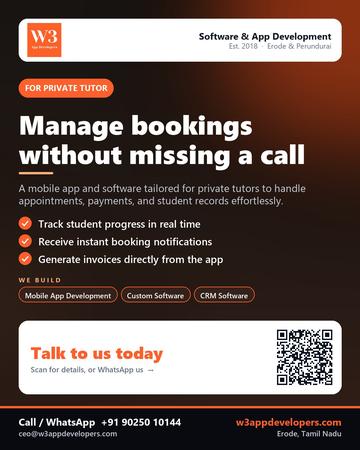 W3AppDevelopers poster for Private tutor: Manage bookings without missing a call