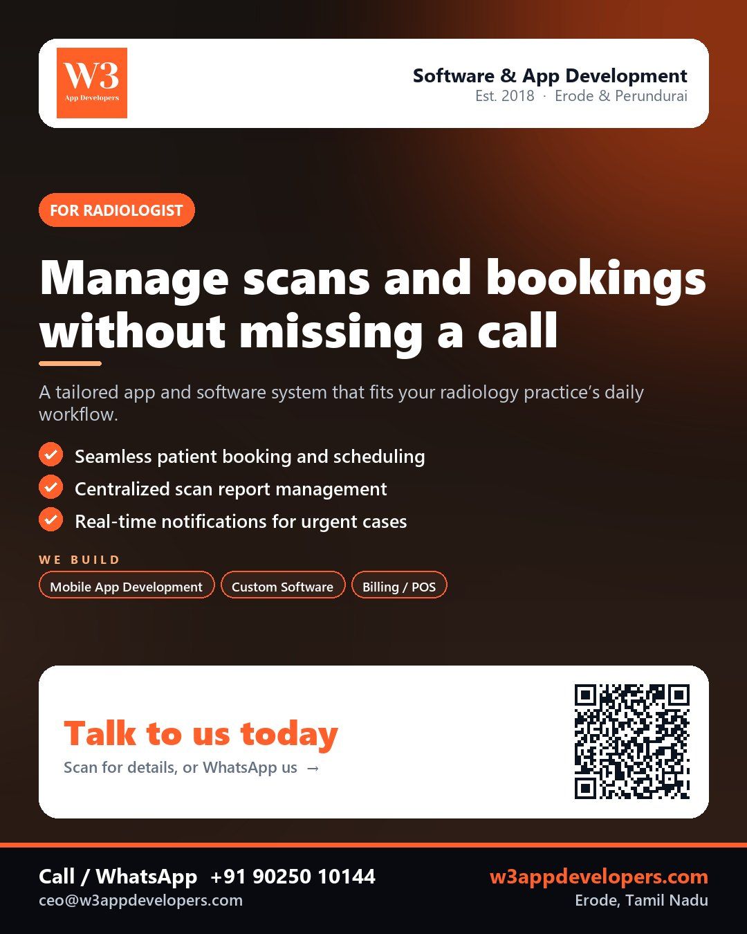 W3AppDevelopers custom software for Radiologists in Erode and Perundurai