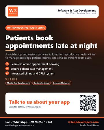 W3AppDevelopers poster for Reproductive health clinic: Patients book appointments late at night