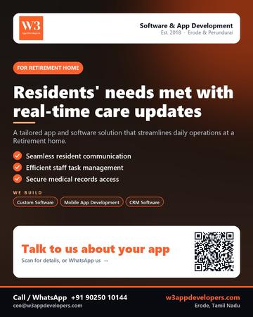 W3AppDevelopers poster for Retirement home: Residents' needs met with real-time care updates