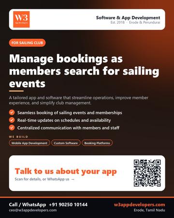 W3AppDevelopers poster for Sailing club: Manage bookings as members search for sailing events