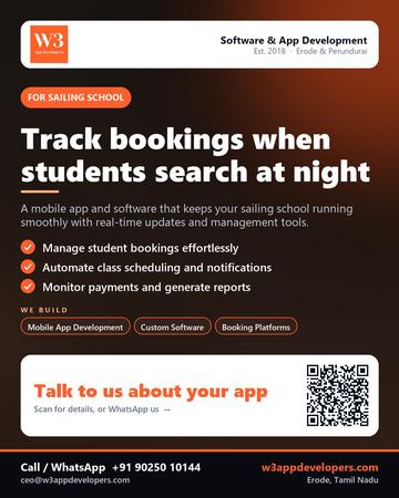 W3AppDevelopers poster for Sailing school: Track bookings when students search at night