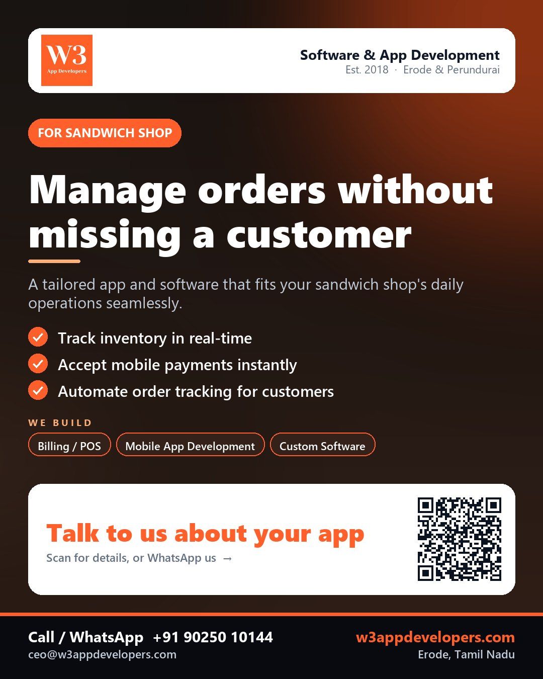 W3AppDevelopers Sandwich Shop App - Custom Software for Efficient Order and Inventory Management