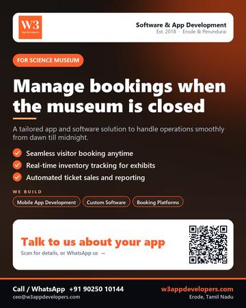 W3AppDevelopers poster for Science museum: Manage bookings when the museum is closed