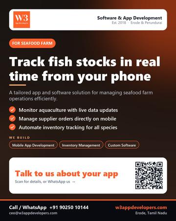 W3AppDevelopers poster for Seafood farm: Track fish stocks in real time from your phone