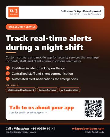 W3AppDevelopers poster for Security service: Track real-time alerts during a night shift