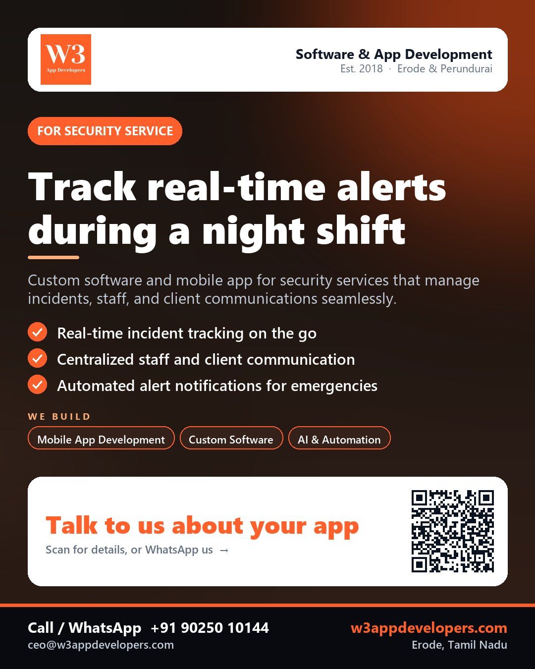 W3AppDevelopers - Security service mobile app and software for real-time alerts and communication