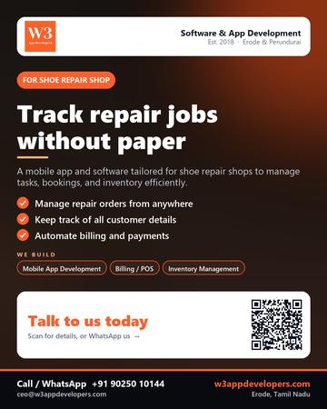 W3AppDevelopers poster for Shoe repair shop: Track repair jobs without paper