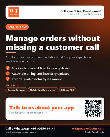 W3AppDevelopers poster for Sign shop: Manage orders without missing a customer call