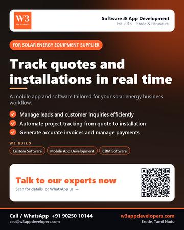 W3AppDevelopers poster for Solar energy equipment supplier: Track quotes and installations in real time