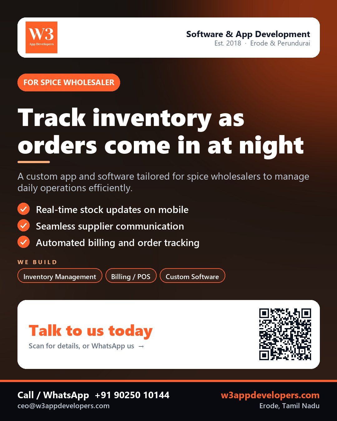 W3AppDevelopers Spice Wholesaler App Custom Software Solution