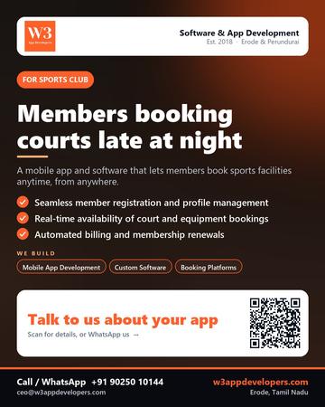 W3AppDevelopers poster for Sports club: Members booking courts late at night