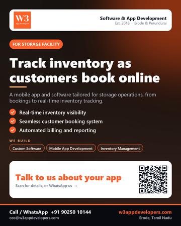 W3AppDevelopers poster for Storage facility: Track inventory as customers book online