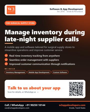 W3AppDevelopers poster for Surgical supply store: Manage inventory during late-night supplier calls