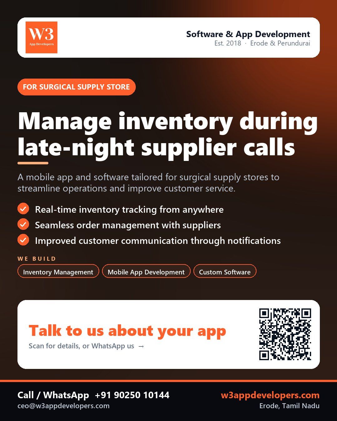 W3AppDevelopers surgical supply store app development for inventory and order management