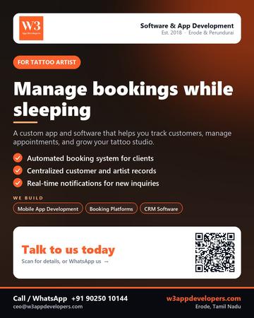 W3AppDevelopers poster for Tattoo artist: Manage bookings while sleeping
