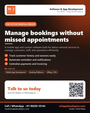 W3AppDevelopers poster for Tattoo removal service: Manage bookings without missed appointments