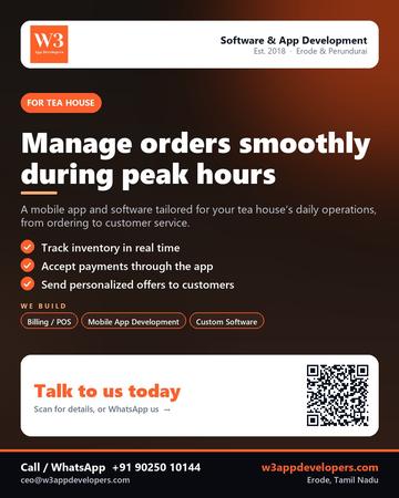 W3AppDevelopers poster for Tea house: Manage orders smoothly during peak hours