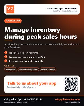 W3AppDevelopers poster for Tea store: Manage inventory during peak sales hours
