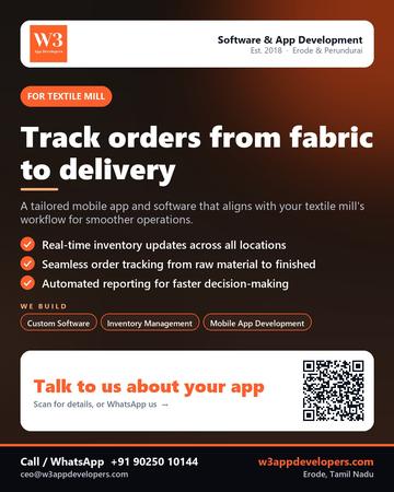 W3AppDevelopers poster for Textile mill: Track orders from fabric to delivery