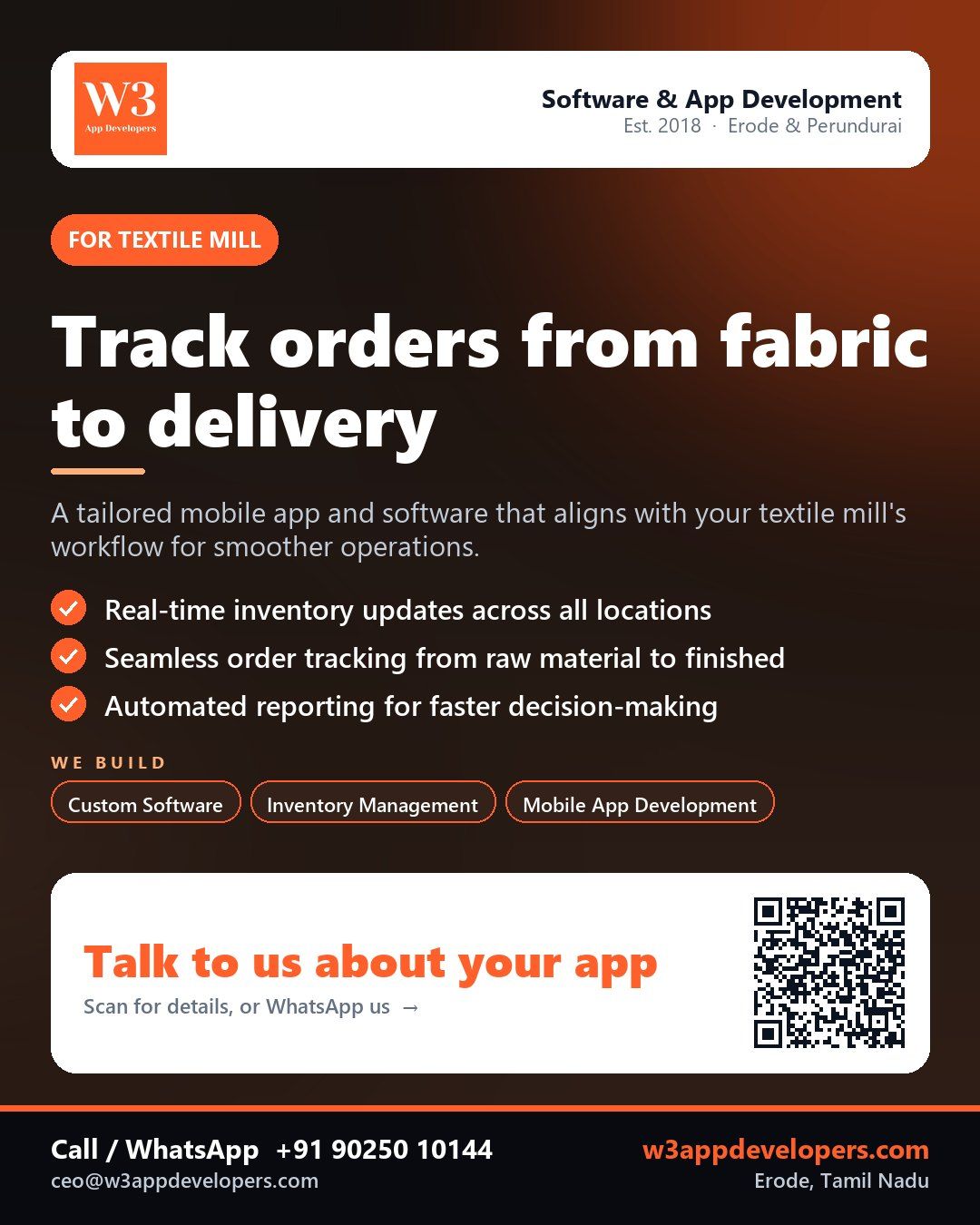 W3AppDevelopers custom software solution for a textile mill with workflow management features