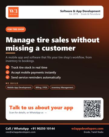 W3AppDevelopers poster for Tire shop: Manage tire sales without missing a customer