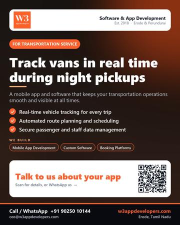 W3AppDevelopers poster for Transportation service: Track vans in real time during night pickups