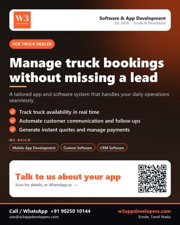 W3AppDevelopers poster for Truck dealer: Manage truck bookings without missing a lead