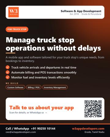 W3AppDevelopers poster for Truck stop: Manage truck stop operations without delays