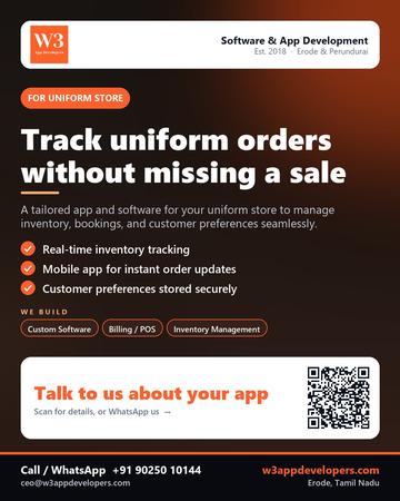 W3AppDevelopers poster for Uniform store: Track uniform orders without missing a sale