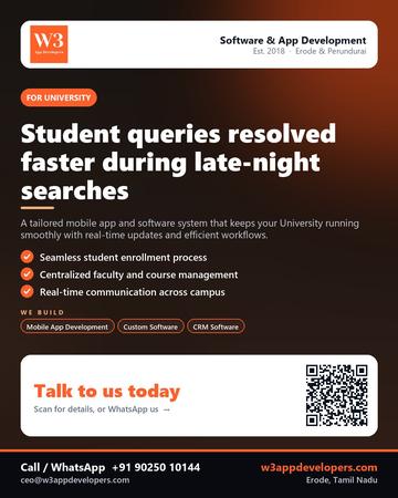 W3AppDevelopers poster for University: Student queries resolved faster during late-night searches