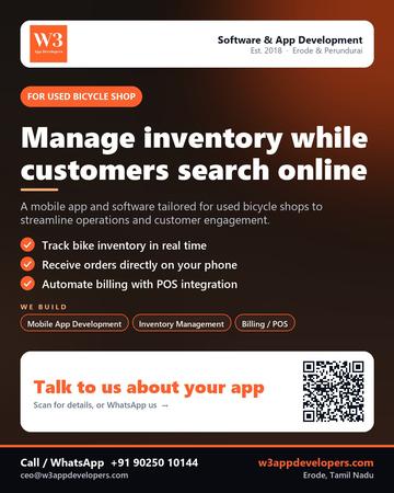 W3AppDevelopers poster for Used bicycle shop: Manage inventory while customers search online