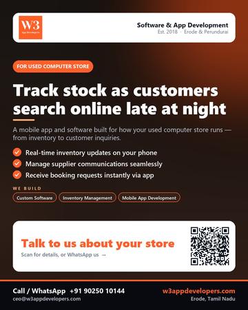 W3AppDevelopers poster for Used computer store: Track stock as customers search online late at night