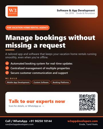 W3AppDevelopers poster for Vacation home rental agency: Manage bookings without missing a request